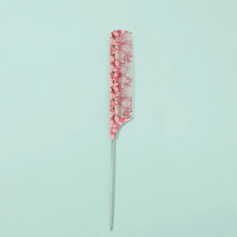 Anti-Static Rat Tail Combs – 8 Colorful Patterns | 1/3/8pcs Hair Styling Comb PLUSH Pink flower-A