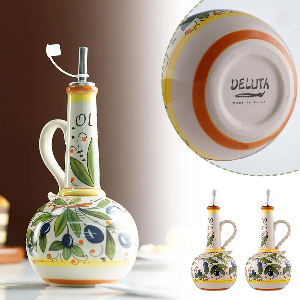 Hand-Painted Ceramic Olive Oil Dispenser Bottle 500/600ml Oil Dispenser Bottle PLUSH