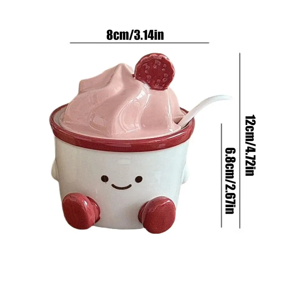 Cartoon Ceramic Condiment Jar with Lid & Spoon | Kitchen Storage Ceramic Condiment Jar PLUSH Pink
