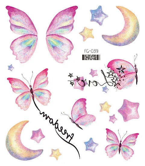 Purple Fairy Butterfly Glitter Temporary Tattoo Stickers