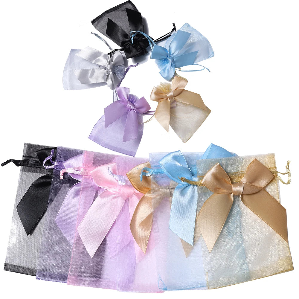 5pcs Bow Organza Drawstring Gift Bags – Wedding & Party Organza Gift Bags PLUSH
