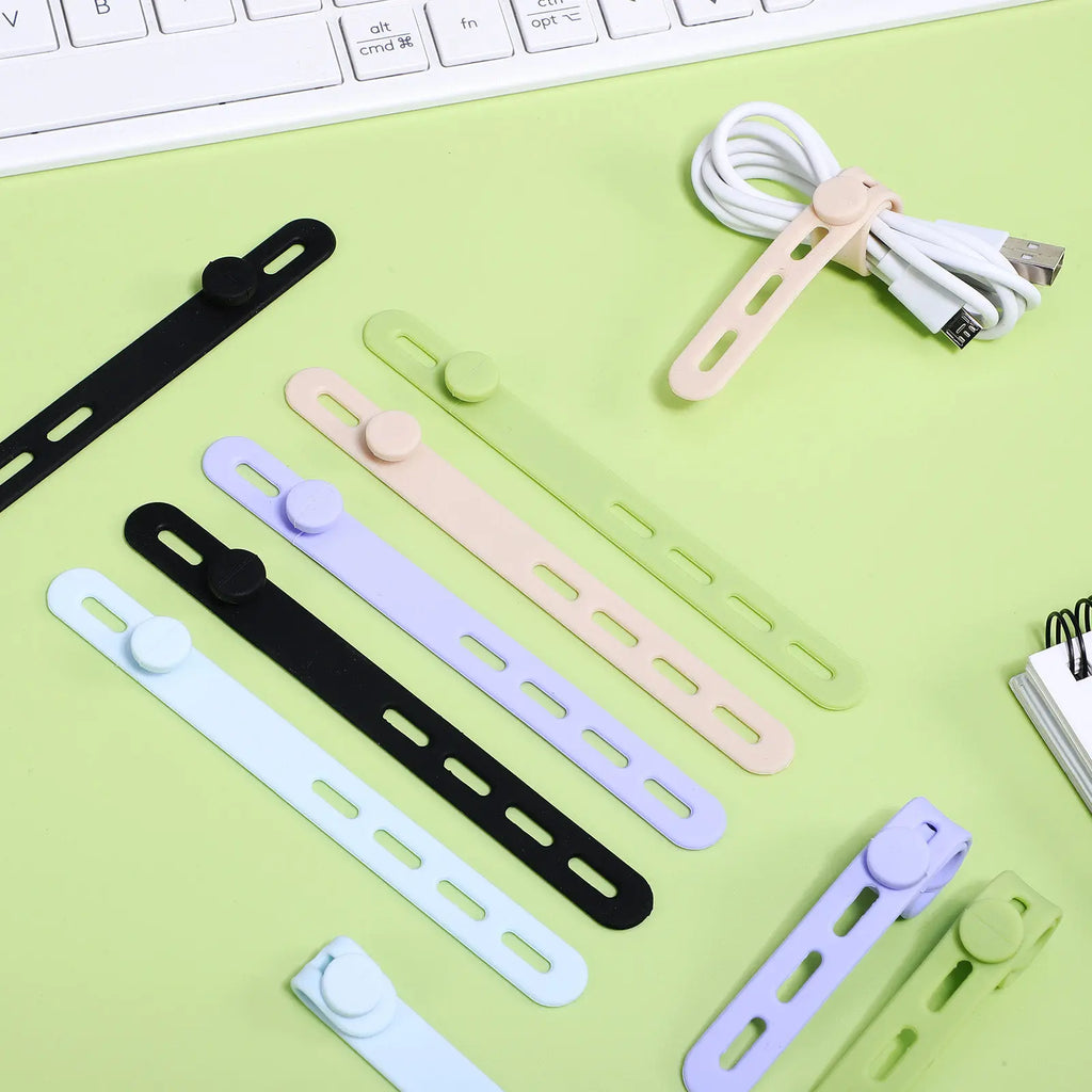 10pcs Silicone Cable Straps – Reusable Cord Organizers Cable Management Straps PLUSH