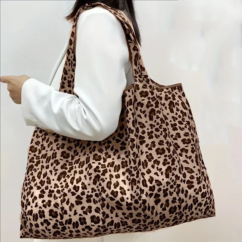 Large Leopard Print Foldable Tote Bag for Women | Shopping Bag Foldable Tote Bag PLUSH 1pcs Extra Large