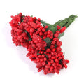 36pcs Artificial Berry Stamen Flower Heads with Leaves | Wedding Decor Artificial Flower Heads PLUSH Red