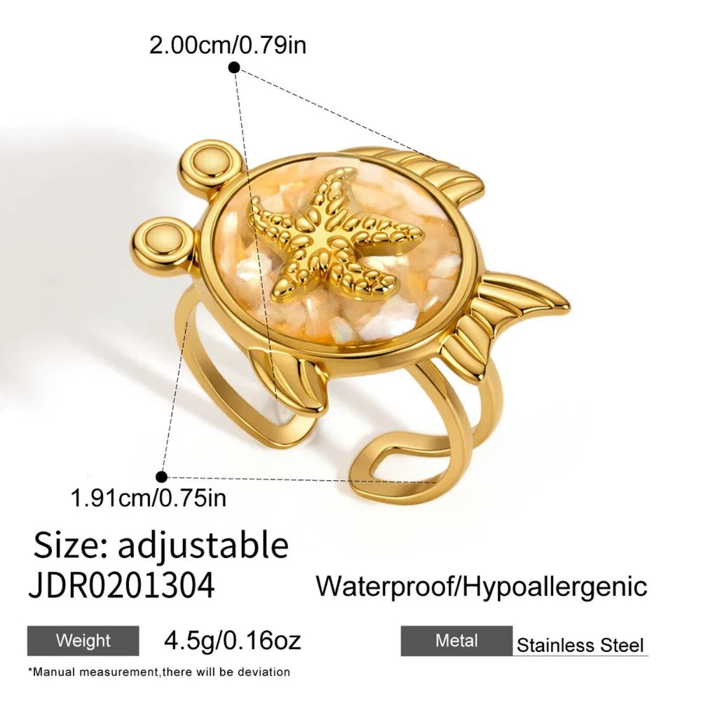 Fish Enamel Open Ring – Turtle Conch Geometric Vintage Style Enamel Open Ring PLUSH Style 2