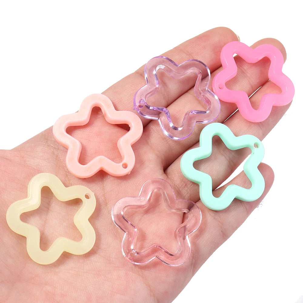 30-60pcs Star & Flower Acrylic Charm Beads for DIY Jewelry Acrylic Charm Beads PLUSH