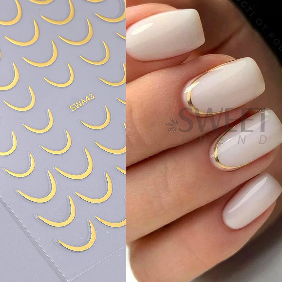 Gold Silver French Curve Stripe Nail Art Stickers – 2pcs Set Nail Art Stickers PLUSH