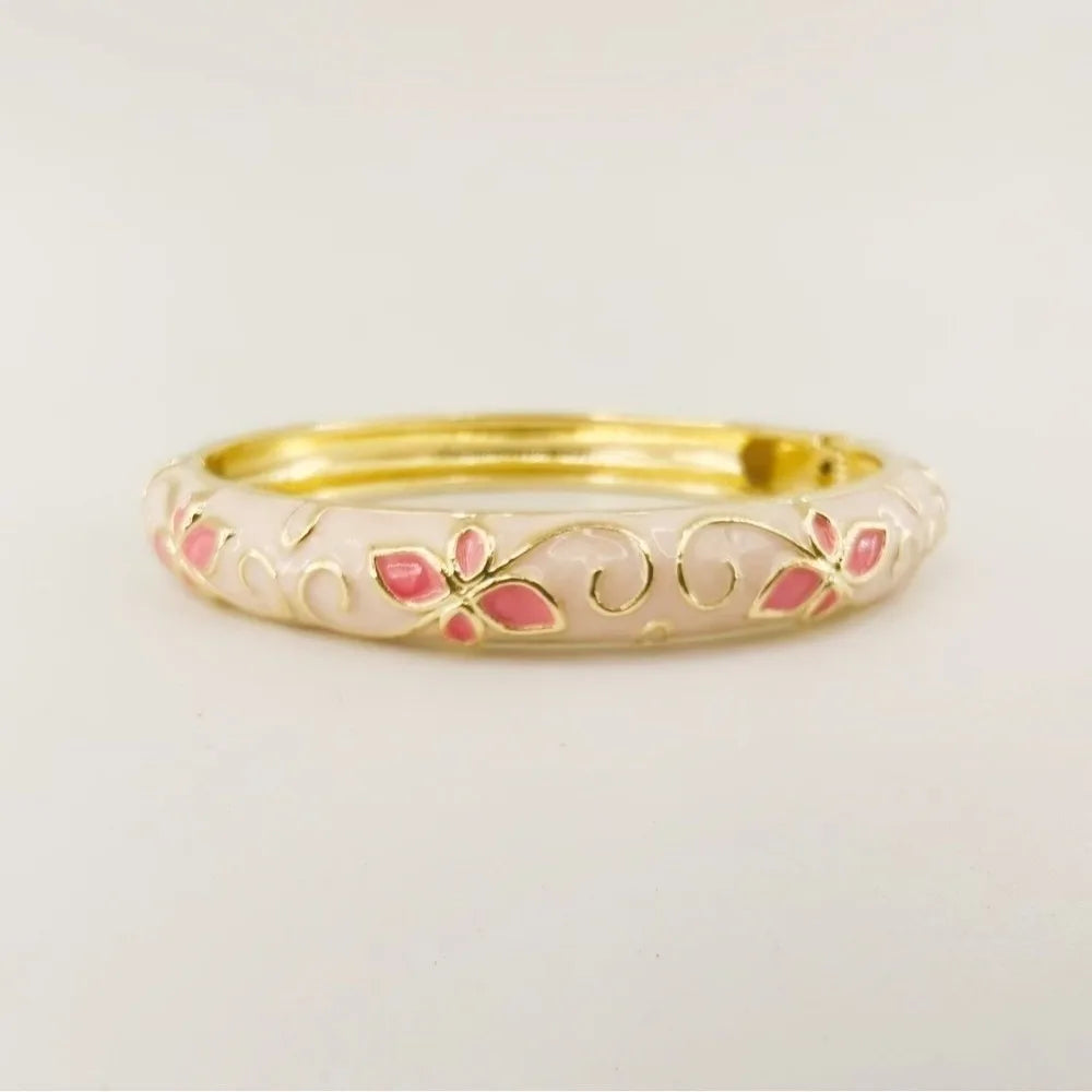 Vintage Cloisonne Bangle – Colorful Floral Enamel Ethnic Bracelet Enamel Bangle Bracelet PLUSH Style 6