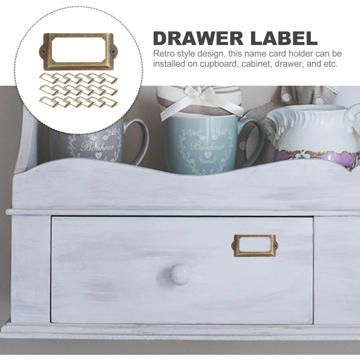 Vintage Metal Drawer Label Holders 2 Sets – Cabinet Card Frames Drawer Label Holders PLUSH