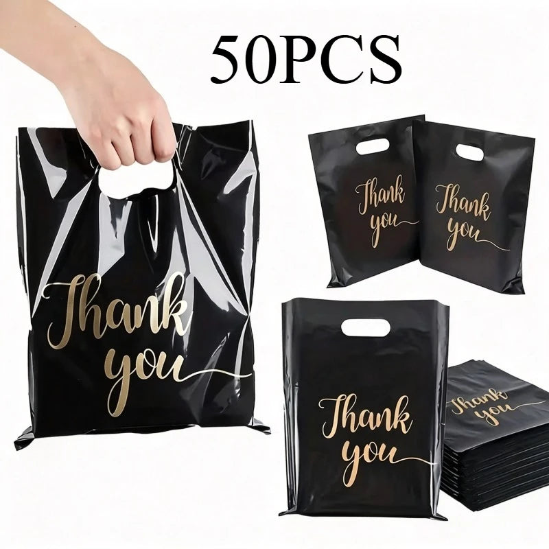 Black Thank You Gift Bags with Handles – 10/30/50pcs Pack Gift Bags PLUSH 50PCS 30x20cm