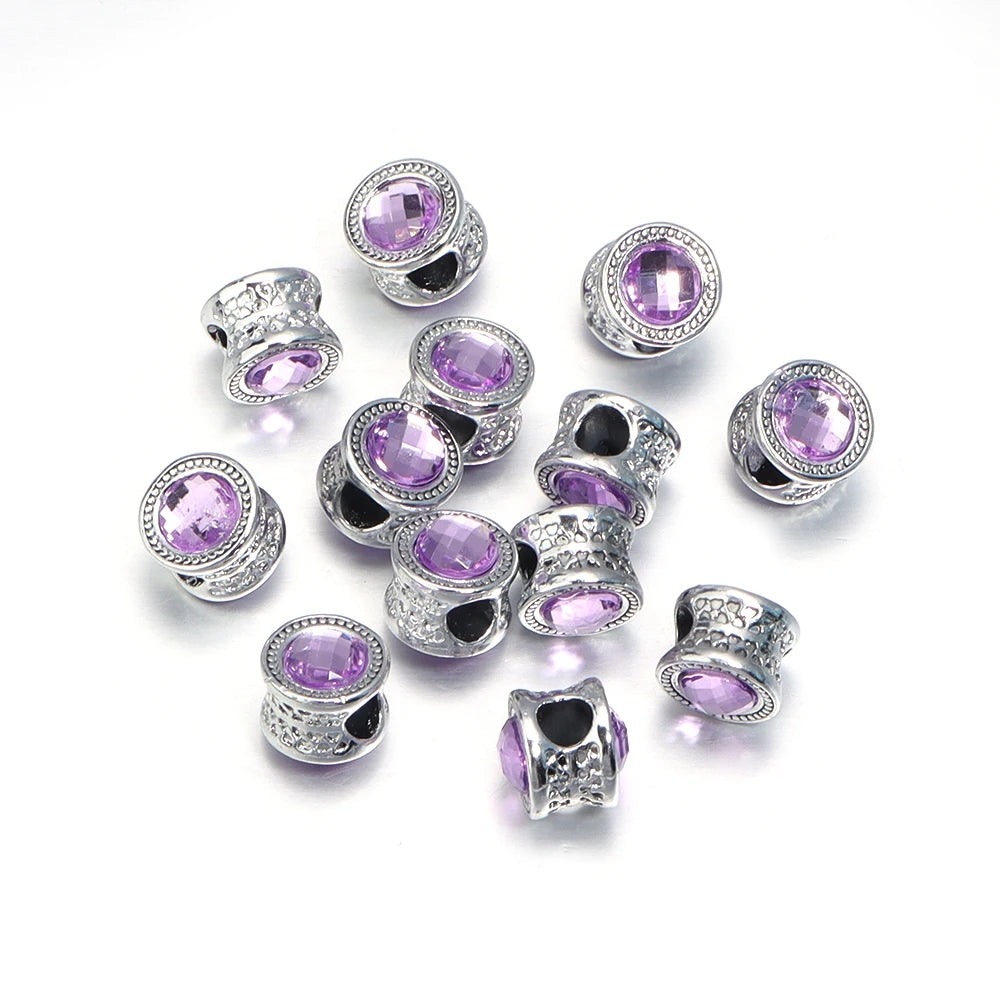 10pcs Rhinestone Barrel Beads Big Hole – DIY Jewelry Making Rhinestone Barrel Beads PLUSH purple 11mm hole 4.8mm