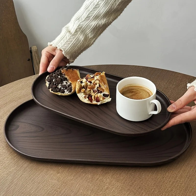 Black Walnut Wood Grain Serving Tray – Reusable Plastic Serving Tray PLUSH