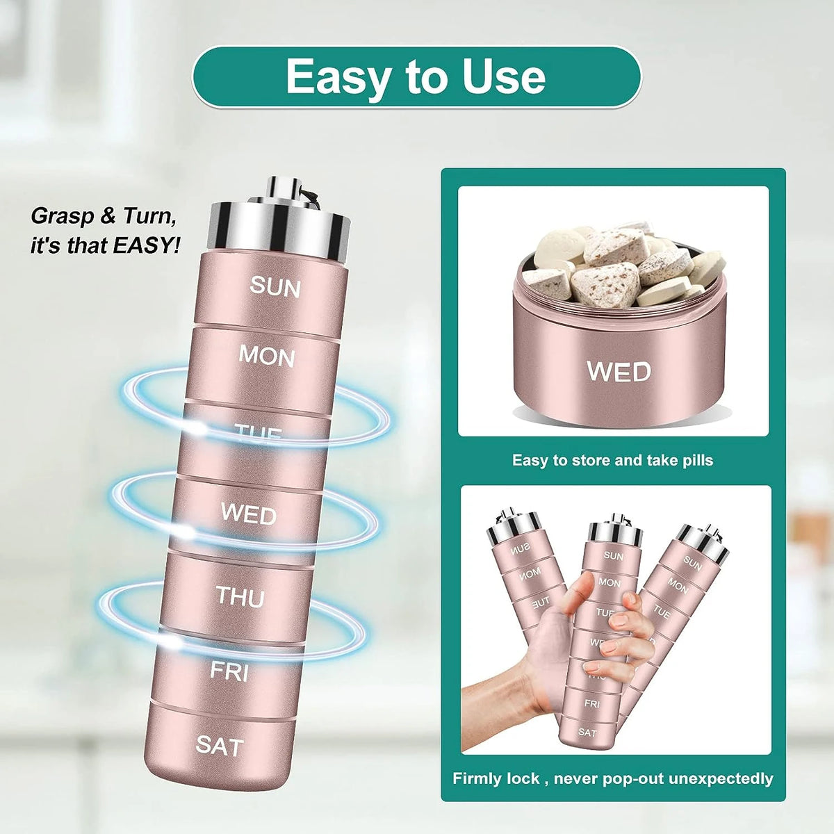 Metal Weekly Pill Organizer – Waterproof Travel Pill Case Pill Organizer PLUSH