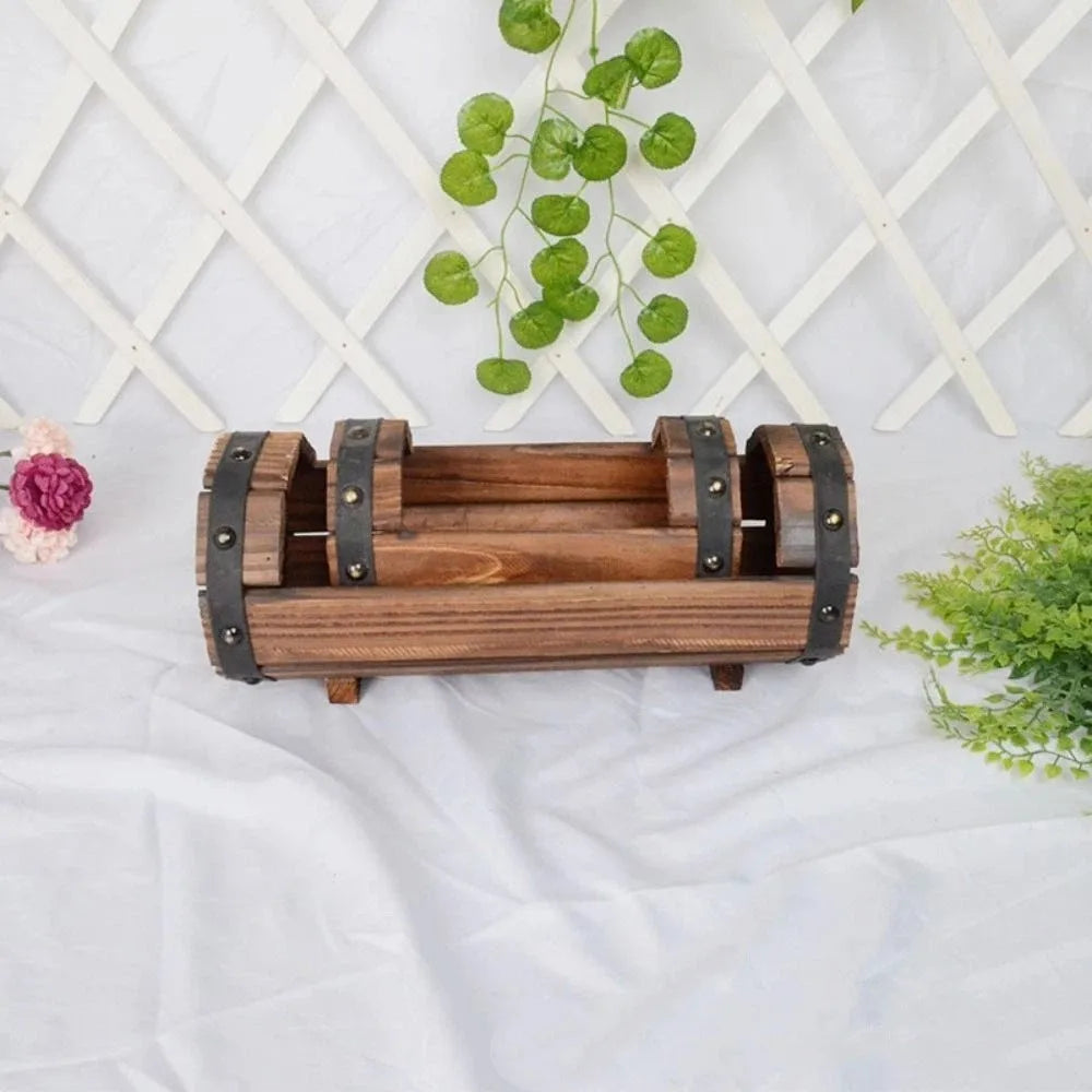 Rustic Wooden Barrel Planter Box – Farmhouse Flower Pot Wooden Barrel Planter PLUSH