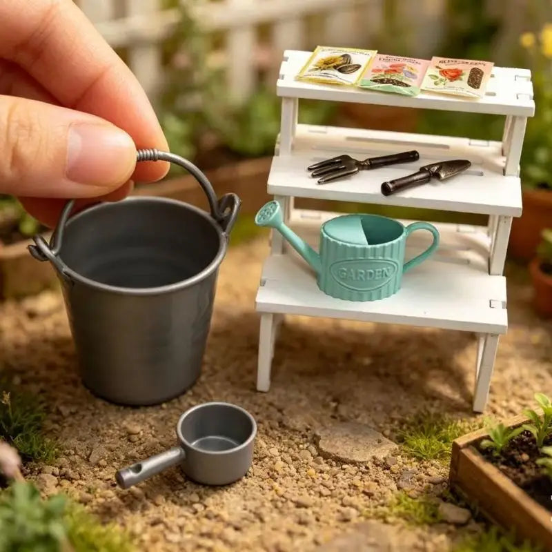 1/6 Scale Dollhouse Miniature Water Bucket & Spoon Set 5pcs Dollhouse Accessories PLUSH