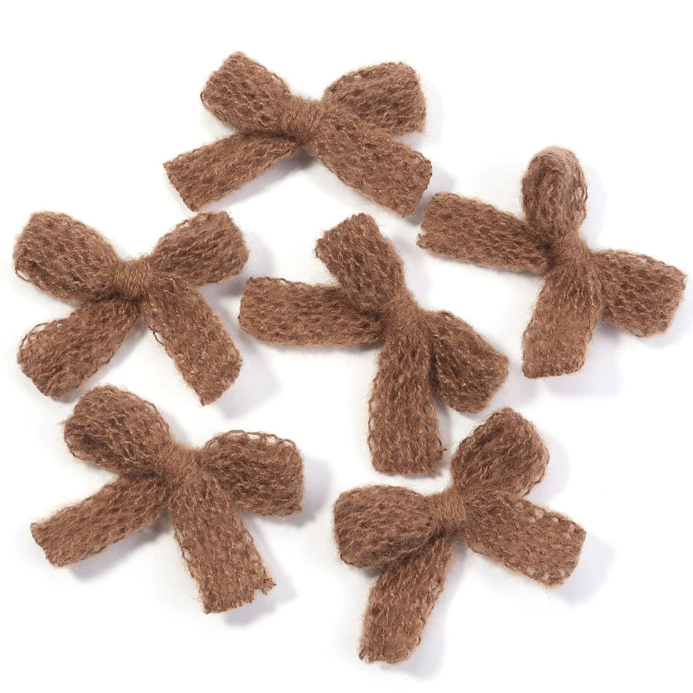10pcs Fluffy Knitted Wool Yarn Bows – DIY Hair & Jewelry Craft DIY Hair Bow PLUSH brown 4x5cm