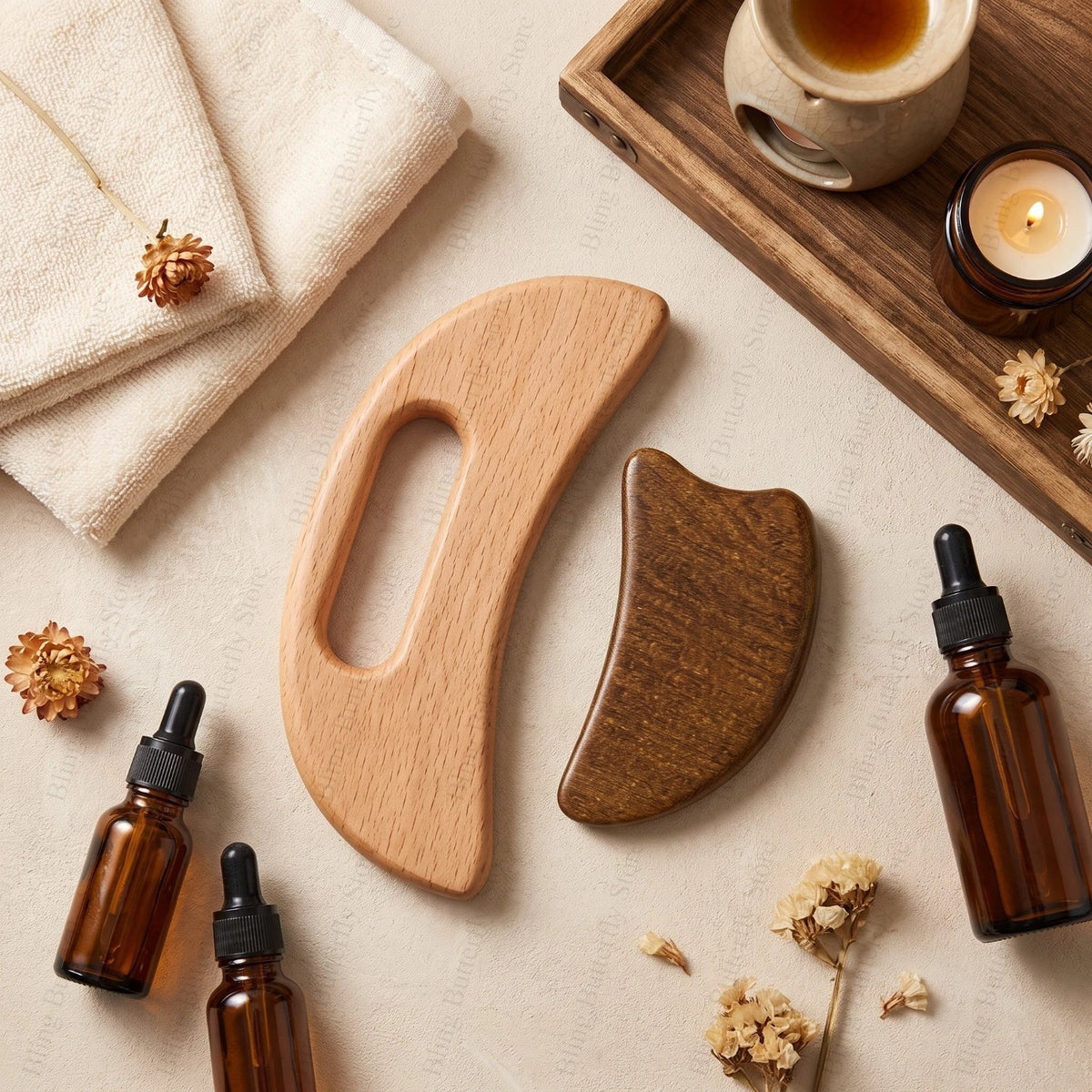 Wooden Gua Sha Body Massage Board Set – 2pcs Scraping Tool Body Massage Board PLUSH 2PCS