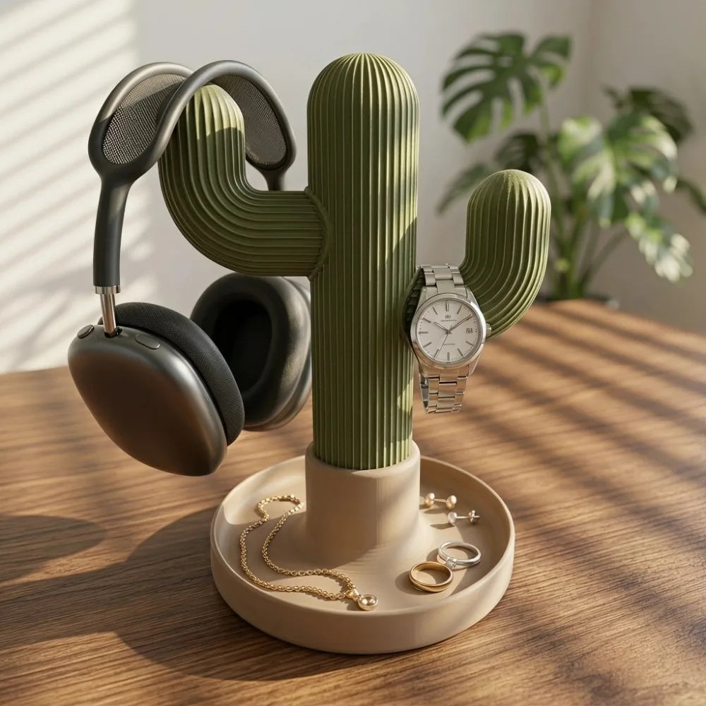 Cactus Headphone Stand & Desk Organizer | 3D Printed Decor Desk Organizer Stand PLUSH