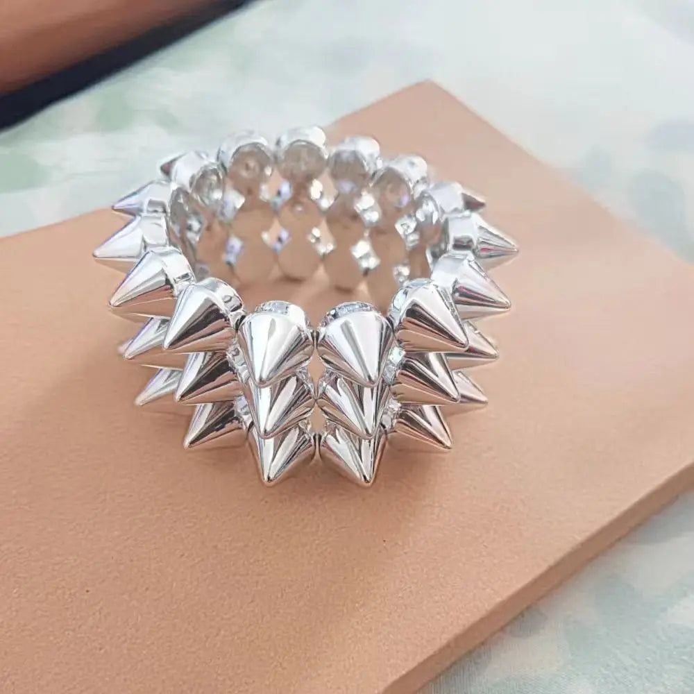 Three-Row Punk Rivet Cone Bracelet – Y2K Goth Rock Bangle Punk Bangle Bracelet PLUSH