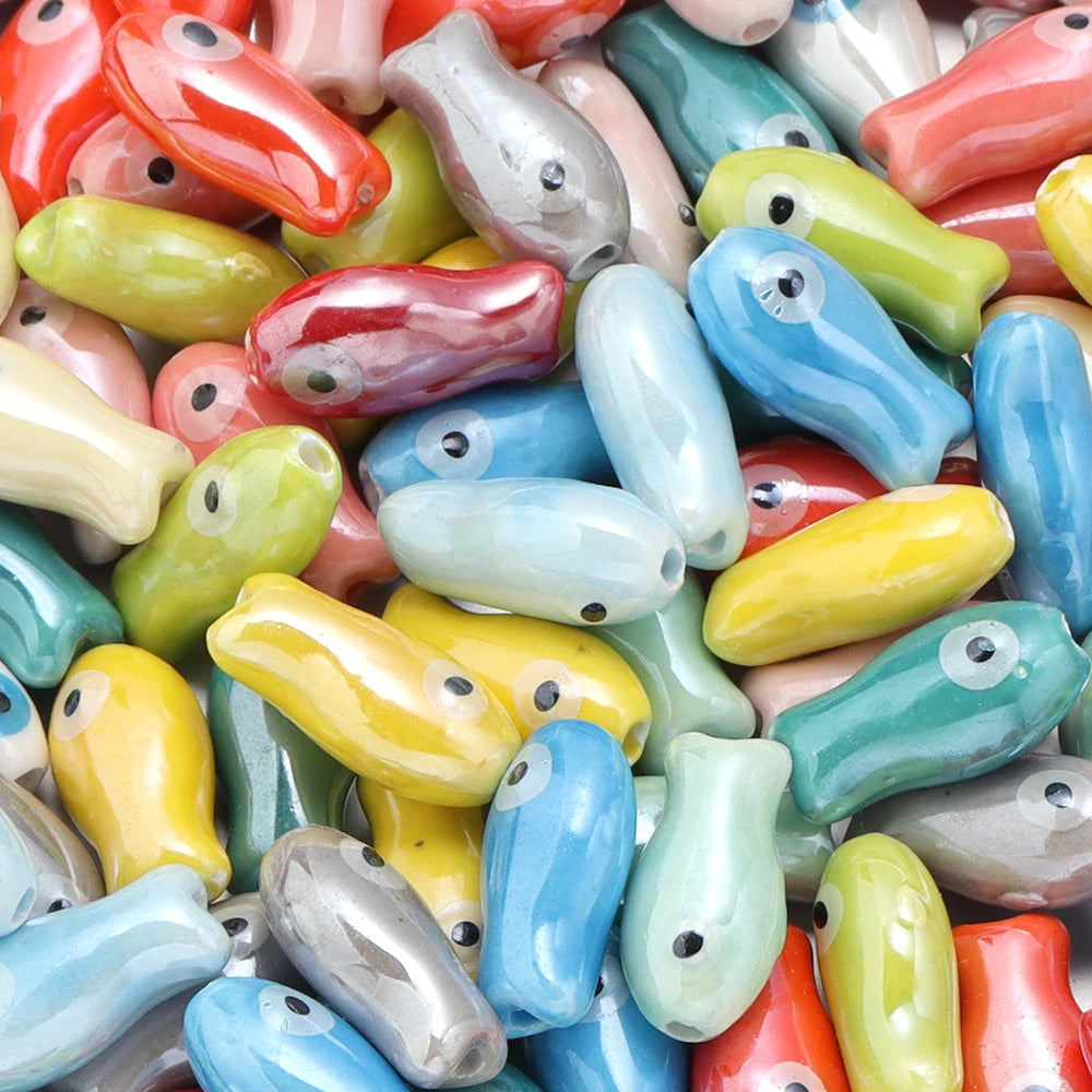 10pcs Fish Shape Ceramic Beads 10x20mm – DIY Jewelry Making Ceramic Jewelry Beads PLUSH