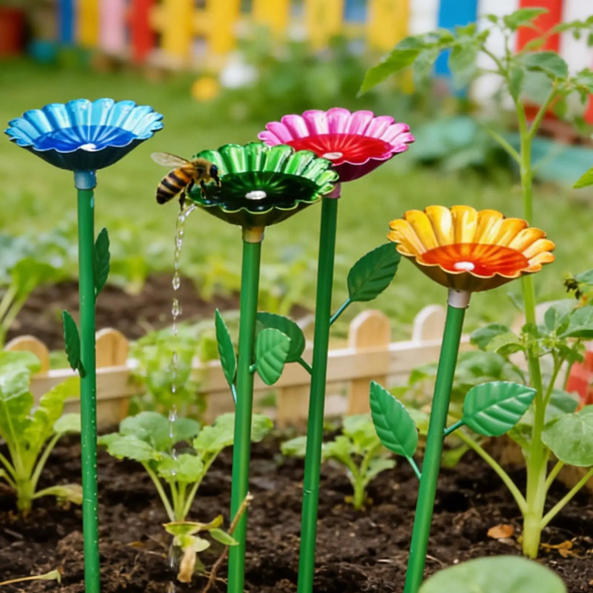 4-Piece Metal Bee Watering Station & Butterfly Bath Garden Set Garden Pollinator Feeder PLUSH