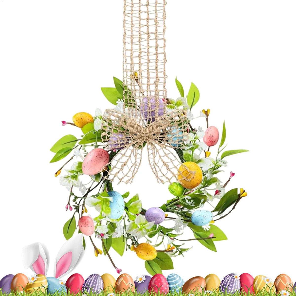 Easter Wreath Colorful Eggs – Spring Garland Door Decor Easter Door Wreath PLUSH