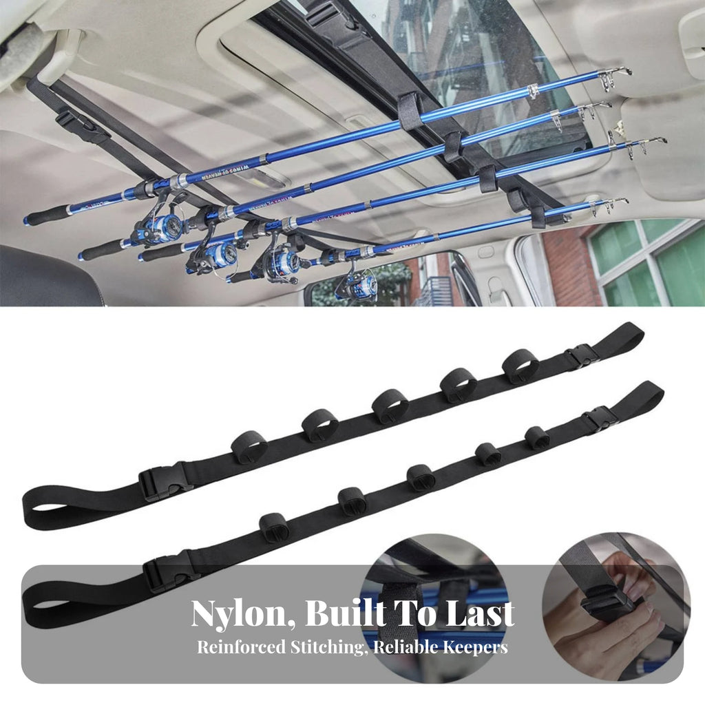 2-Pack Car Fishing Rod Straps with Buckles | Adjustable Nylon Fishing Rod Strap PLUSH
