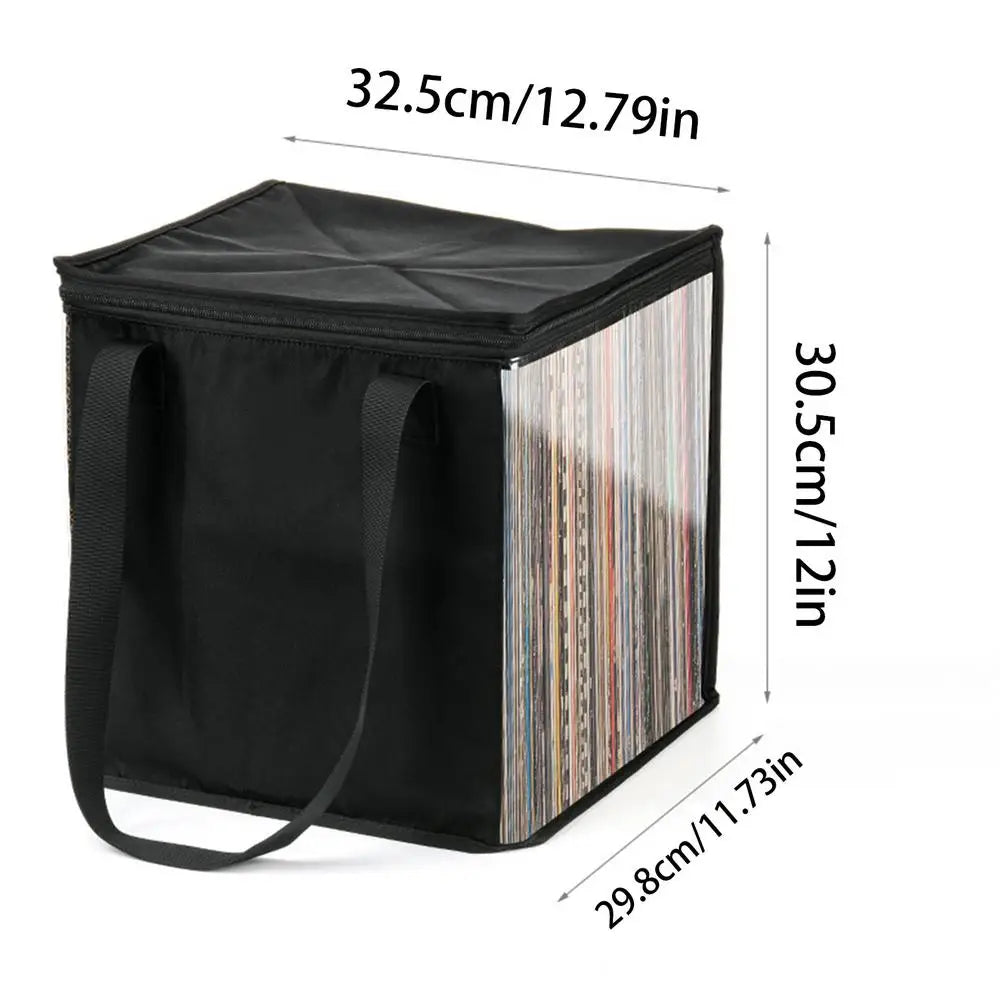 Clear Vinyl Record Carrying Bag – Holds 50 Albums with Lid Vinyl Record Storage Bag PLUSH Black