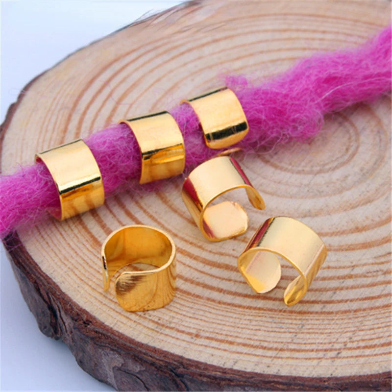 10pcs Metal Dreadlock Hair Rings Beard Cuffs & Braid Beads Hair Ring Cuffs PLUSH 10pcs gold