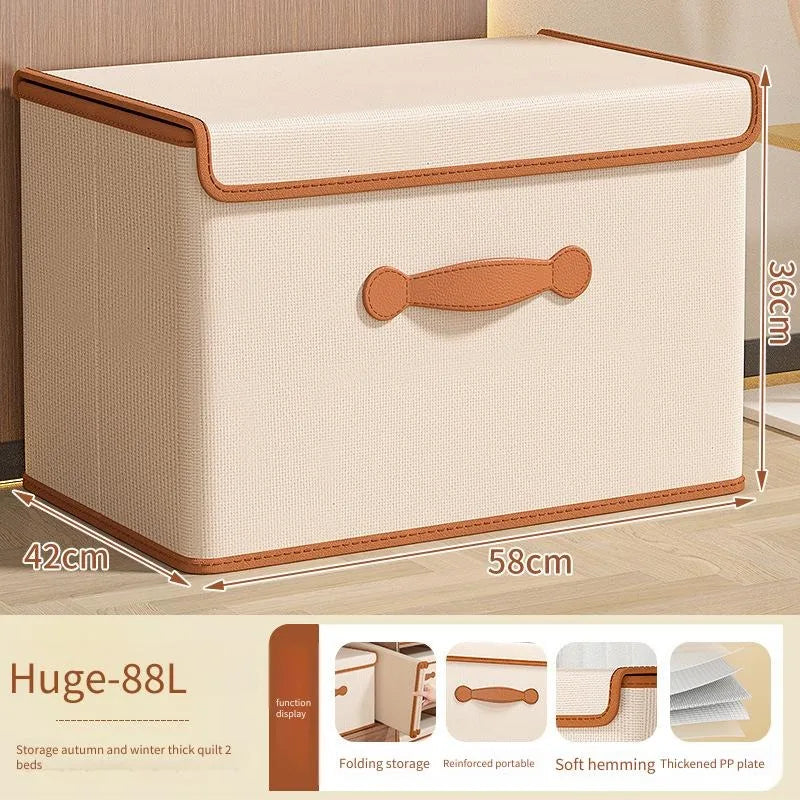 Oxford Fabric Covered Storage Box – Wardrobe Home Organizer Fabric Storage Box PLUSH Beige 42x58x36cm