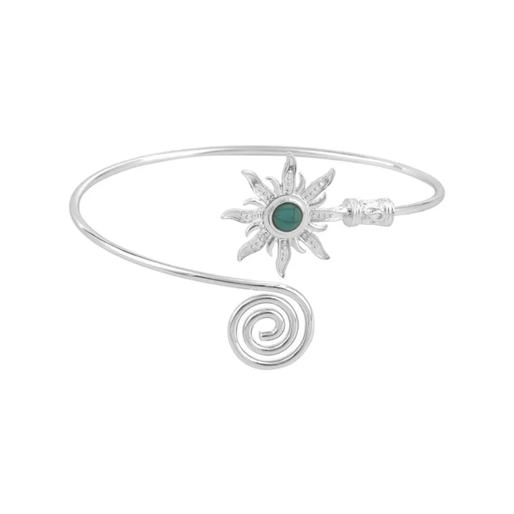 Bohemian Turquoise Sun Wide Open Arm Cuff Bracelet Women Arm Cuff Bracelet PLUSH Style A Silver
