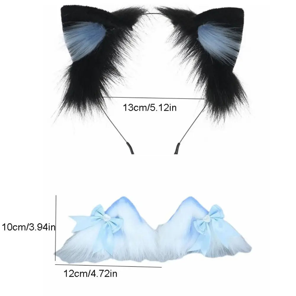 Furry Cat Ears Headband & Hair Clips – Cosplay Lolita Set Cat Ears Headband PLUSH