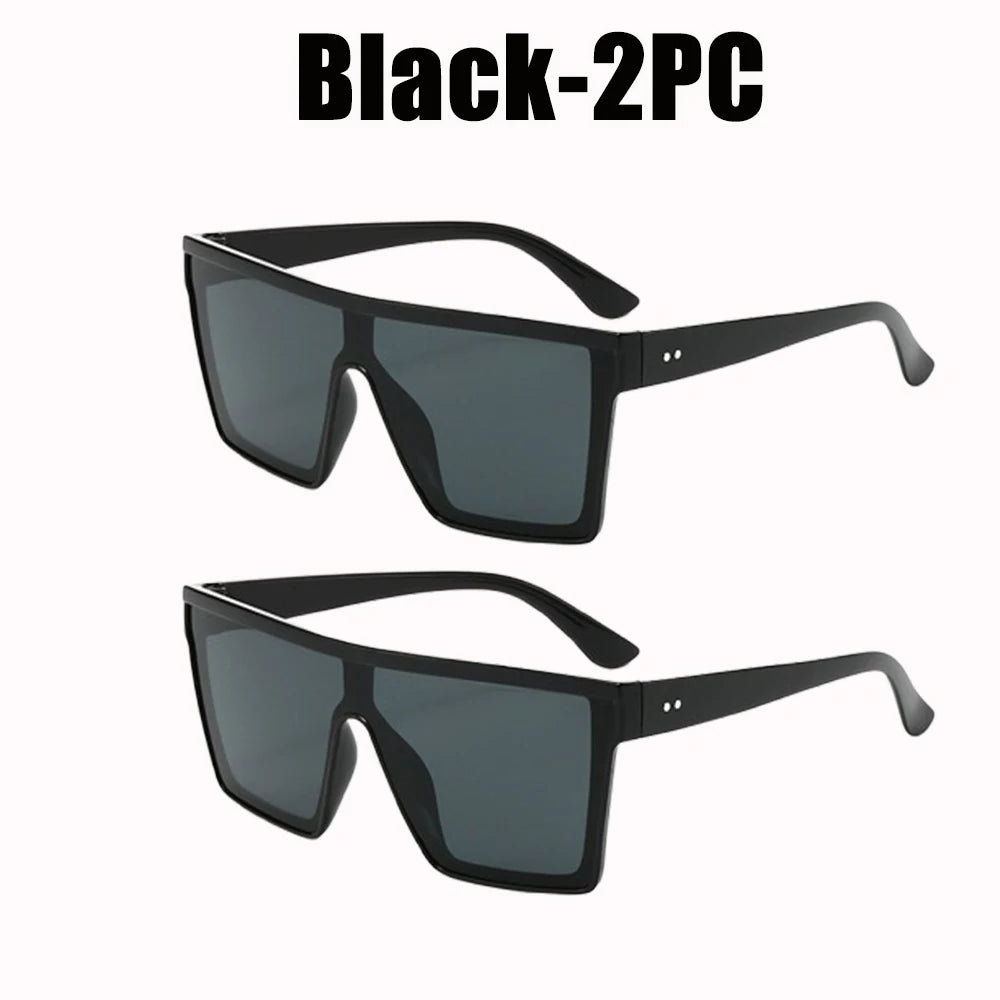 Women's Oversized Retro Sunglasses UV400 Square Sun Glasses Fashion Sunglasses PLUSH Black-2PC
