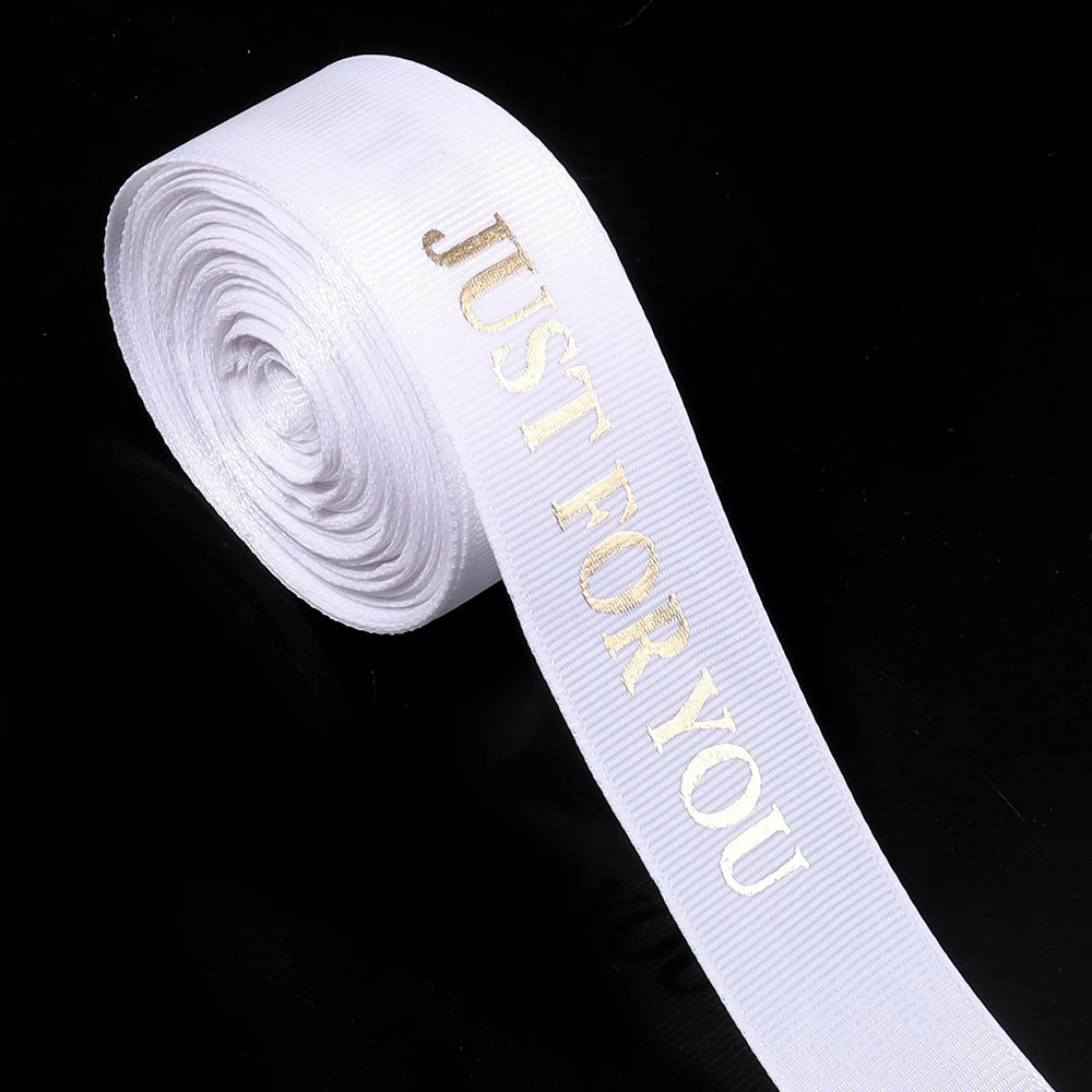 "Just For You" Printed Polyester Ribbon 25mm 10 Yards DIY Decorative Craft Ribbon PLUSH white