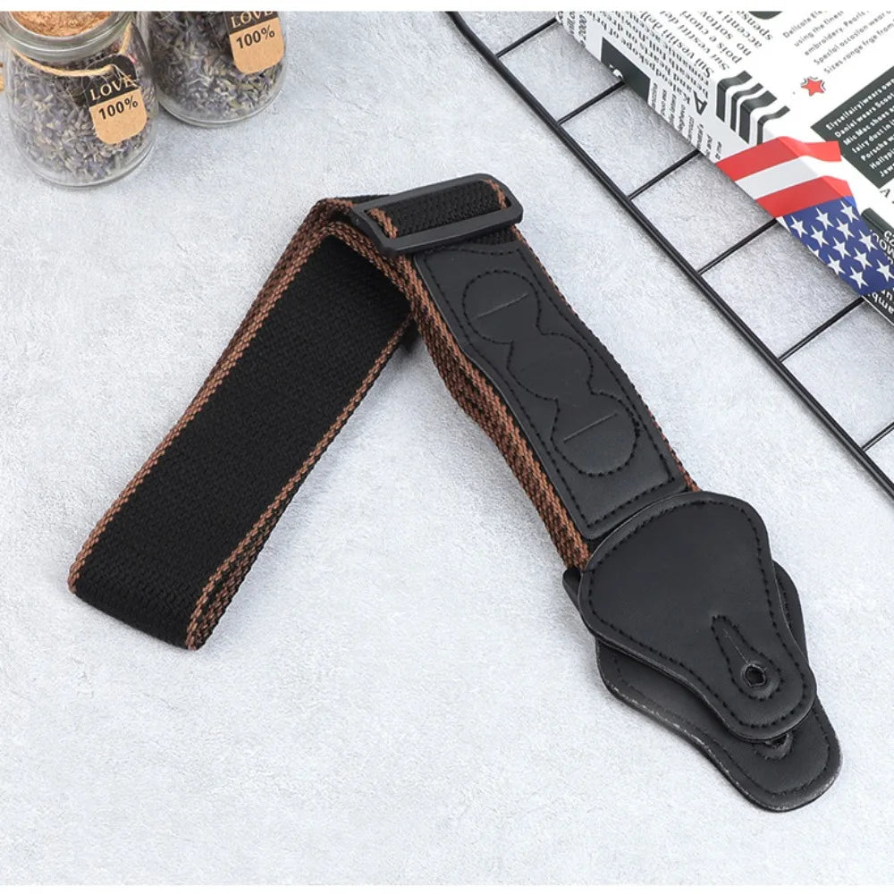 Adjustable Cotton Guitar Strap with Pick Bag – Brown & Black Guitar Strap PLUSH