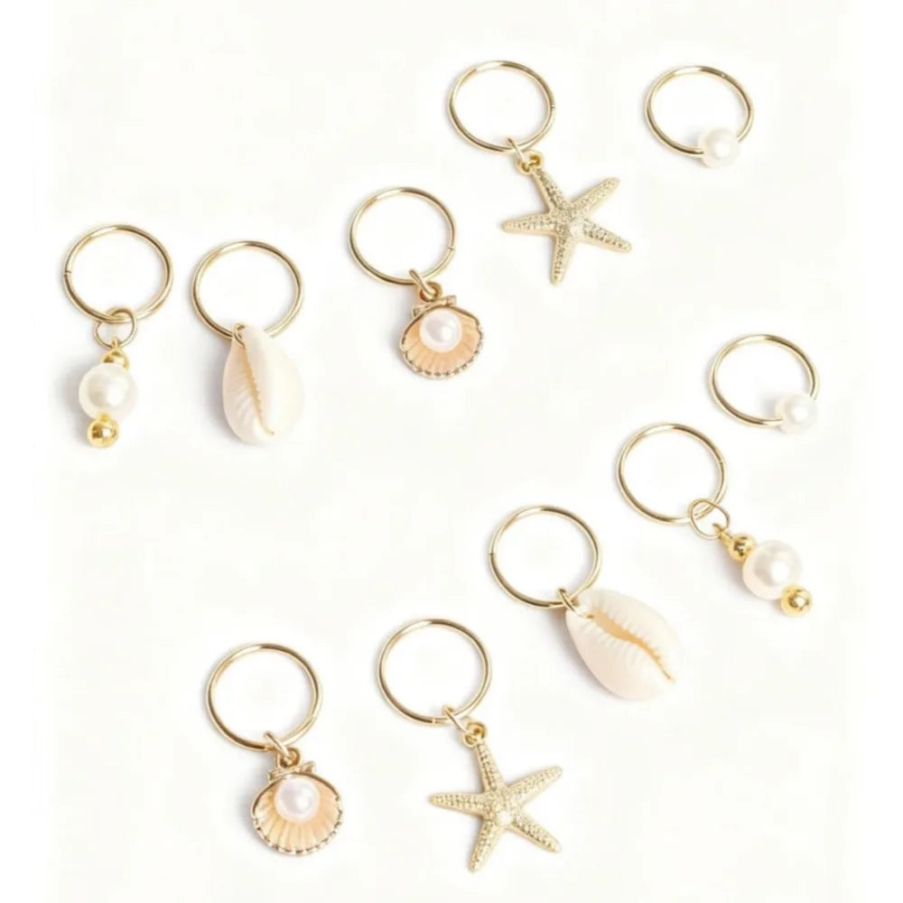 Bohemian Sea Star Shell Pearl Hair Rings – 10pcs Dreadlock Beads Hair Rings Set PLUSH
