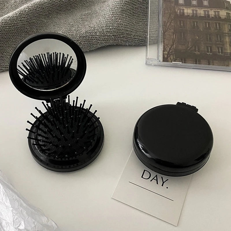 Mini Folding Hair Brush Comb with Mirror – Anti-Static Travel Folding Hair Brush PLUSH