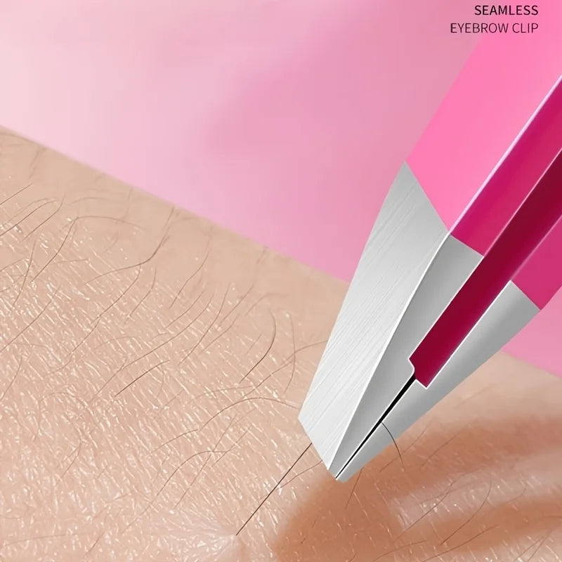Pink Stainless Steel Slant-Tip Eyebrow Tweezers | Precision Eyebrow Tweezers PLUSH
