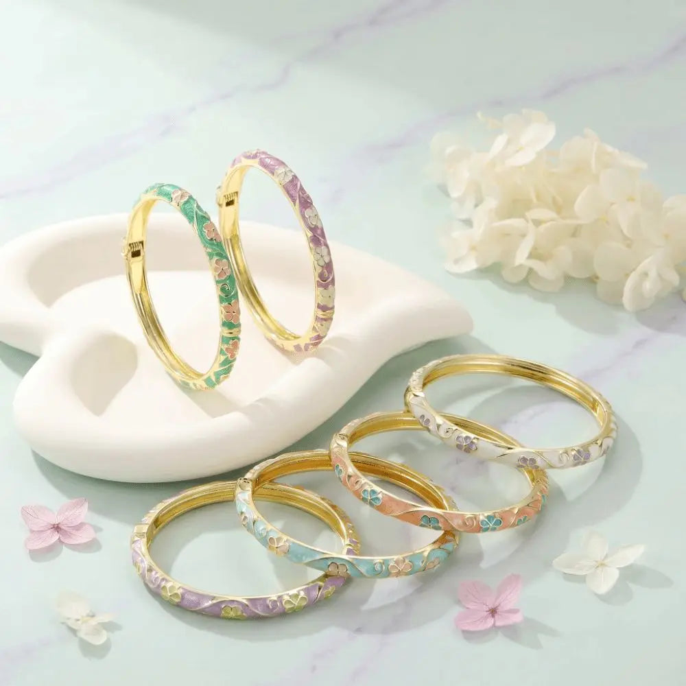 Cloisonné Enamel Floral Bangle – Vintage Ethnic Bracelet Enamel Bangle PLUSH
