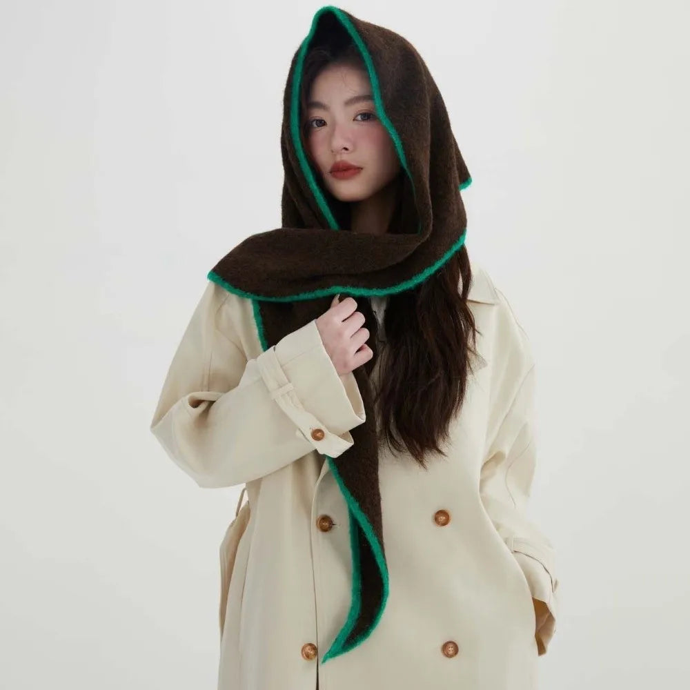 Women's Triangle Shawl Scarf – Soft Knit Wool Blend Cape Triangle Shawl Scarf PLUSH Coffee