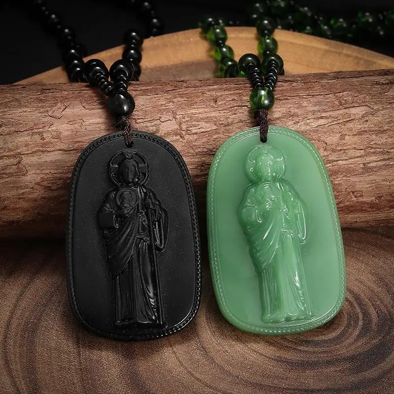 Buddhist Imitation Jade Buddha Pendant Necklace | Unisex Amulet Pendant Necklace PLUSH