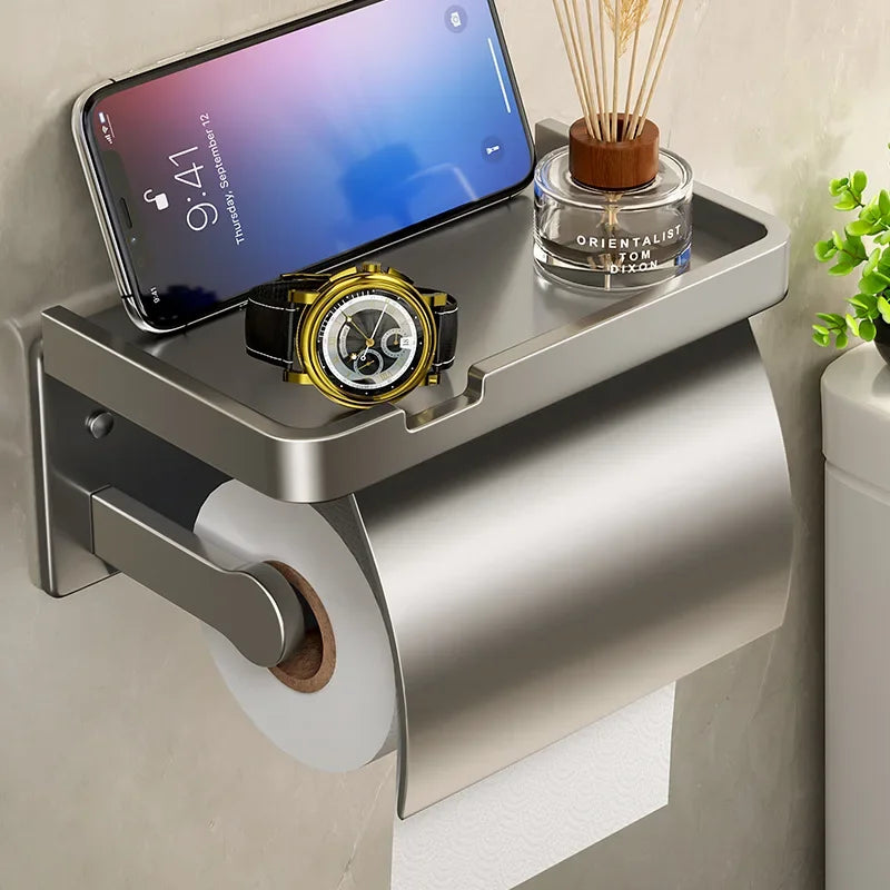 Wall Mounted Toilet Paper Holder Box – Waterproof Aluminum Toilet Paper Holder PLUSH
