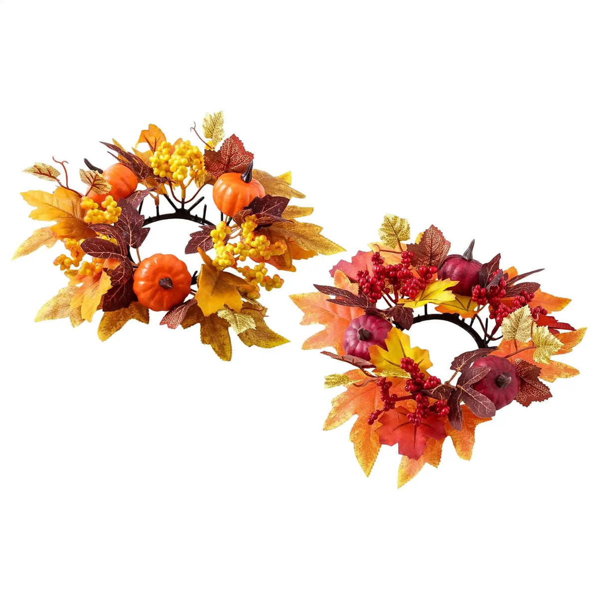 Fall Candle Ring Wreath – Maple Leaves, Pumpkins & Berries Candle Ring Wreath PLUSH