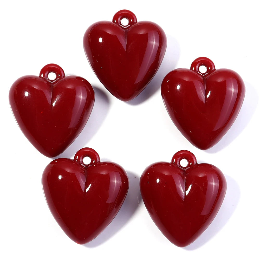 5pcs Colorful Acrylic Heart Charms Pendants 32x35mm DIY Jewelry Jewelry Charms PLUSH Deep Red