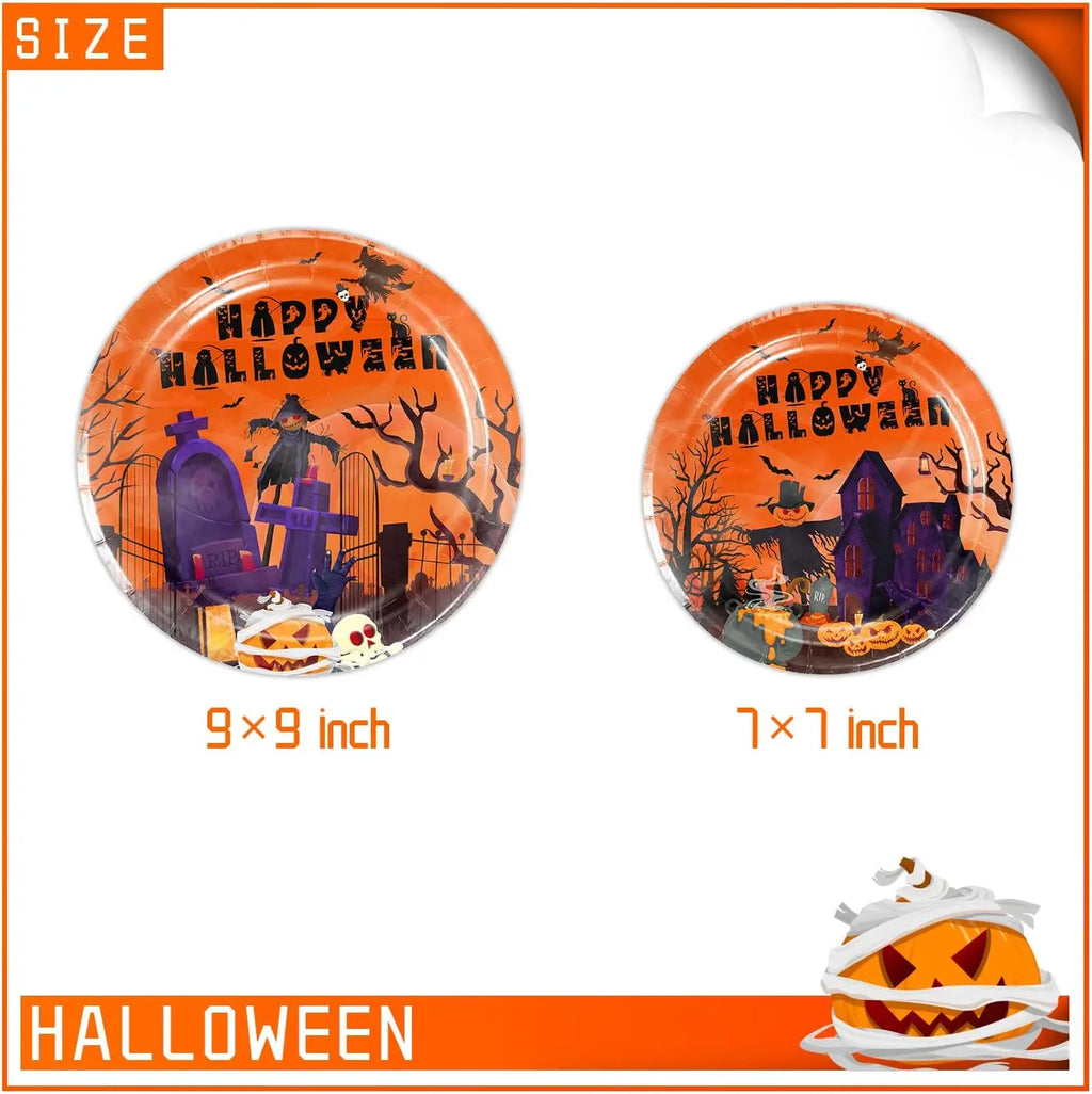 Halloween Party Tableware Set – Paper Plates & Tablecloth Kit Party Tableware Set PLUSH