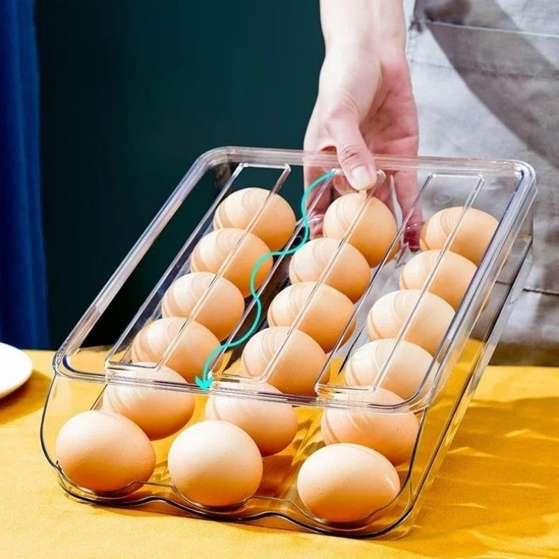 Automatic Slide Egg Organizer – 54-Egg Fridge Storage Box Egg Storage Organizer PLUSH