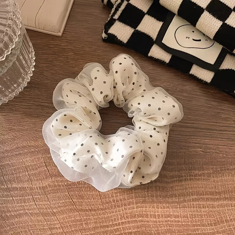 Polka Dot Ruffled Stiff Yarn Headband – Soft Elastic Hairband Fashion Headband PLUSH