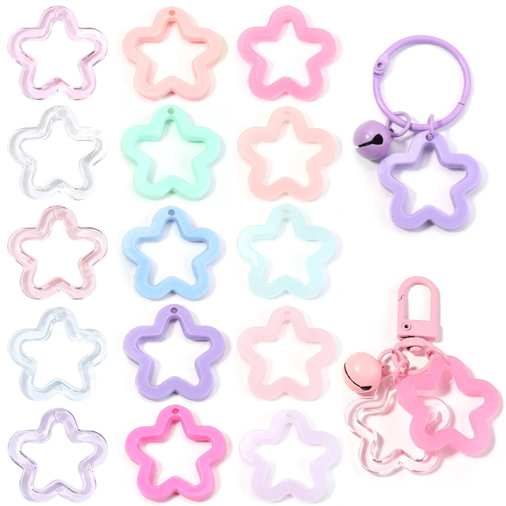 30-60pcs Star & Flower Acrylic Charm Beads for DIY Jewelry Acrylic Charm Beads PLUSH