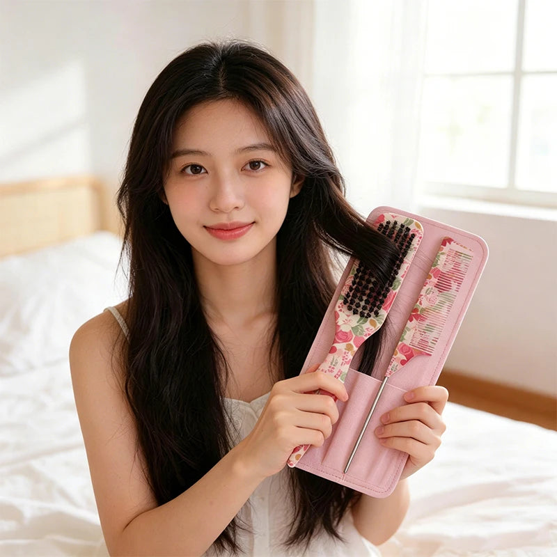 Floral Hair Brush – Sleek Ponytail, Edge Control & Flyaway Tamer Hair Styling Brush PLUSH