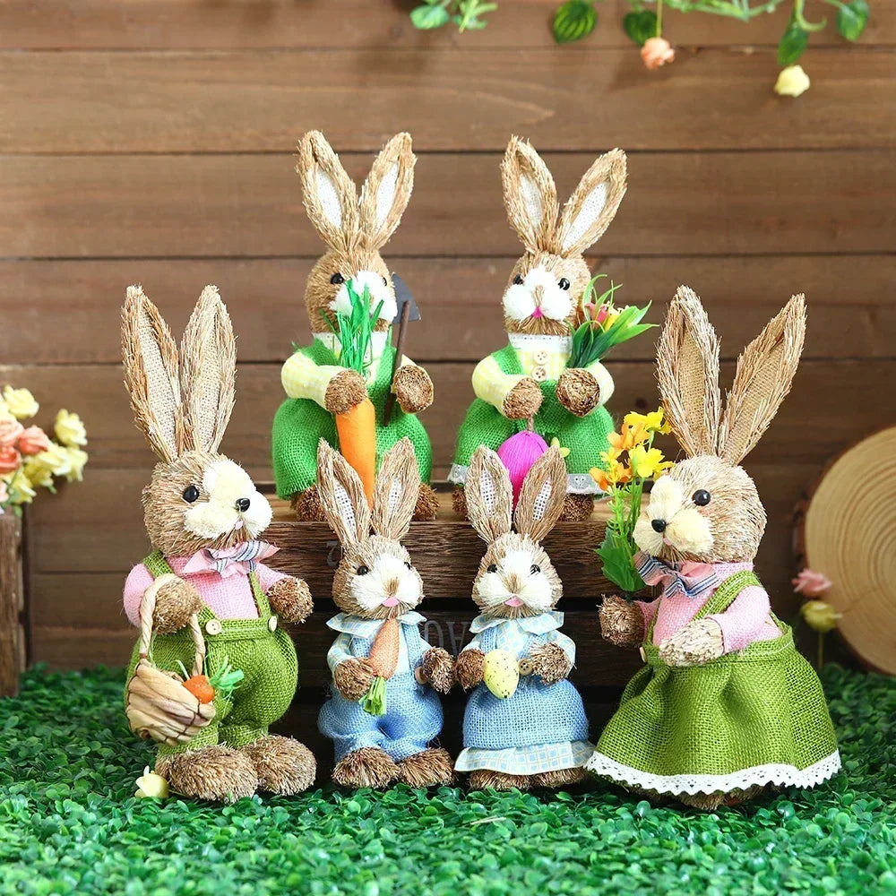 35cm Woven Wicker Easter Bunny Rustic Table Centerpiece Decor Easter Table Decor PLUSH
